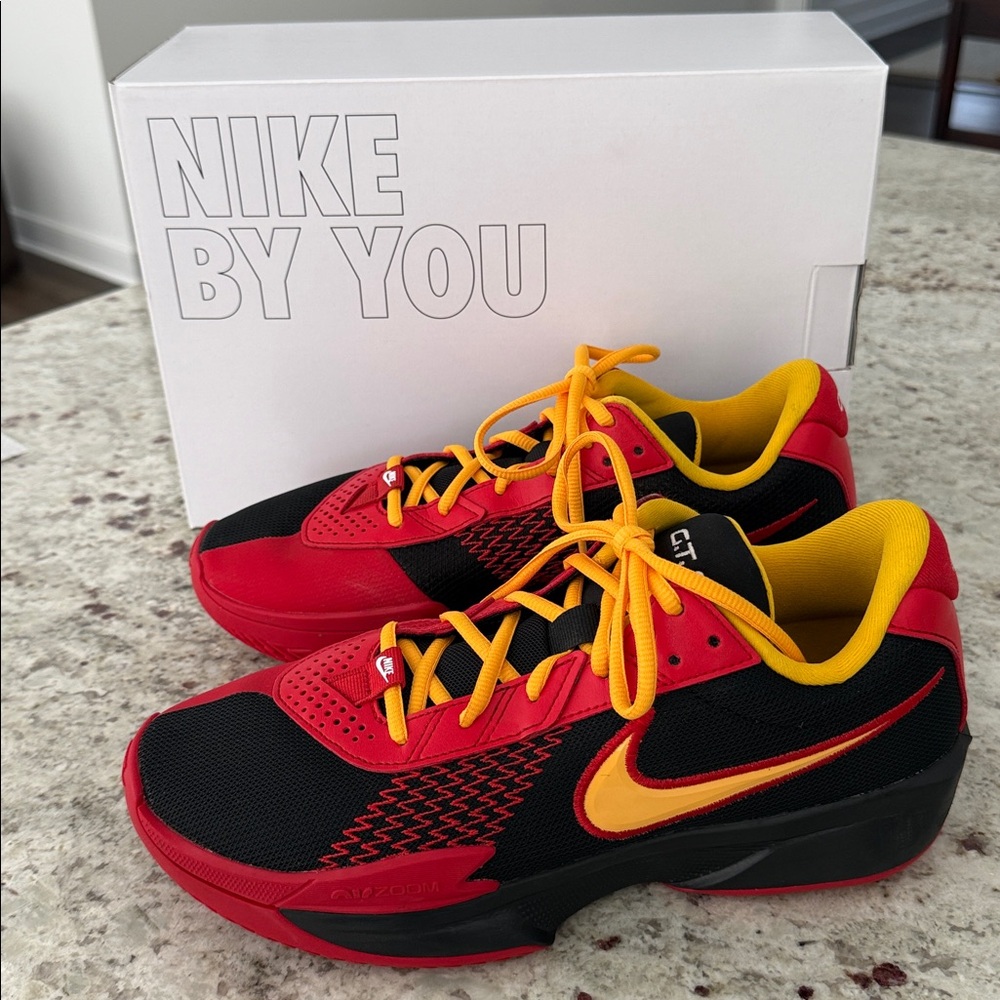 Nike G.T. Cut 34 Custom Yellow, Red and Black Sneakers. Size 8.5.